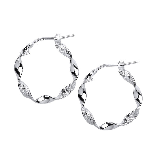 Silver  Frosted Candy Twist Hoop Earrings 23mm 3mm - ER40