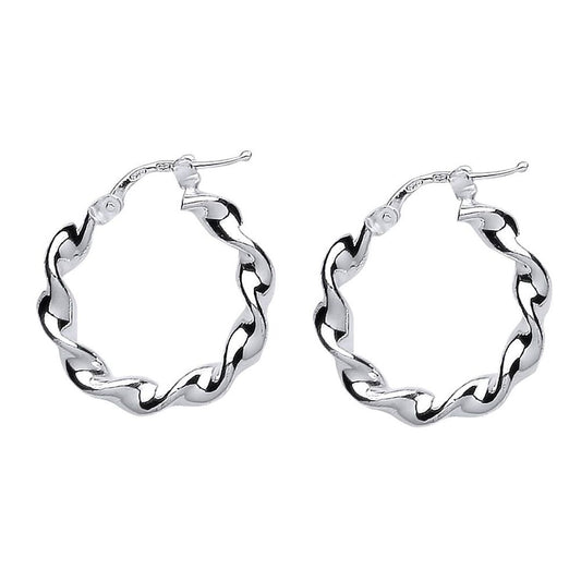 Silver Candy Twist Hoop Earrings 23mm 3mm - ER43