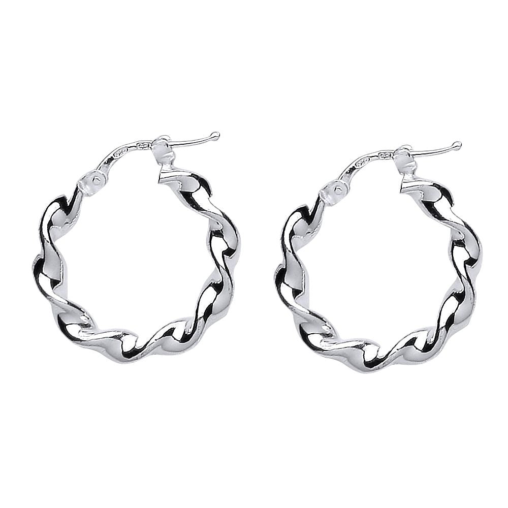 Silver  Candy Twist Hoop Earrings 23mm 3mm - ER43