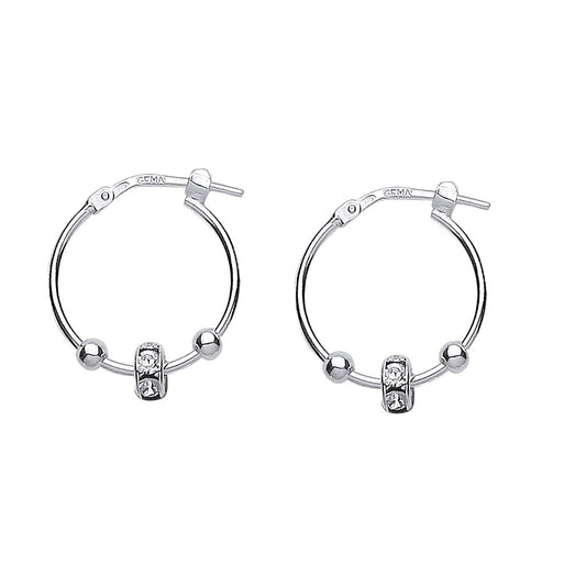 Silver  CZ Spinning Bead Hoop Earrings 18mm 3mm - ER46