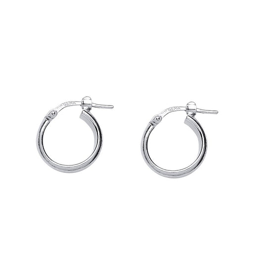 Silver  D-Shape Wedding Band Style 4mm Hoop Earrings 14mm - ER49