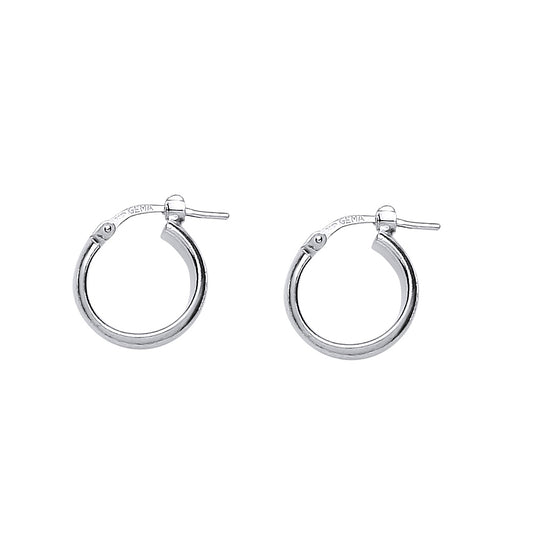 Silver  D-Shape Wedding Band Style 4mm Hoop Earrings 14mm - ER49