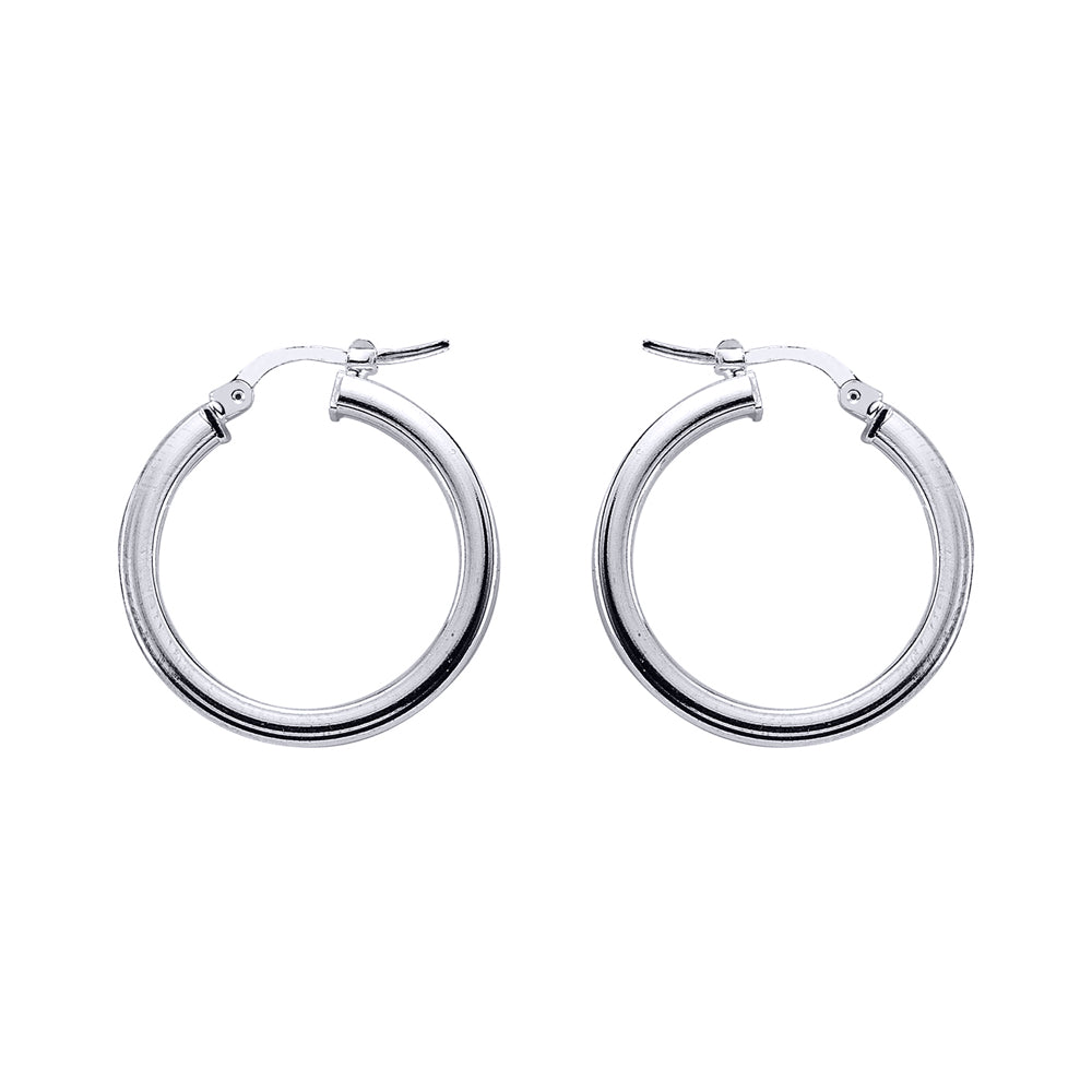 Silver  Square Tube Polished Hoop Earrings 24mm - ER4