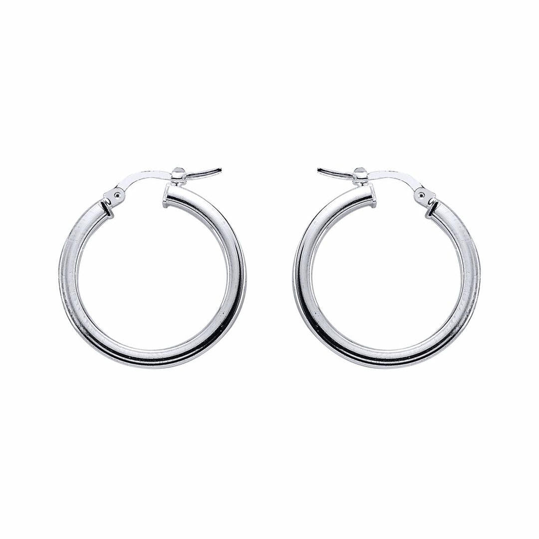 Silver  Square Tube Polished Hoop Earrings 24mm - ER4