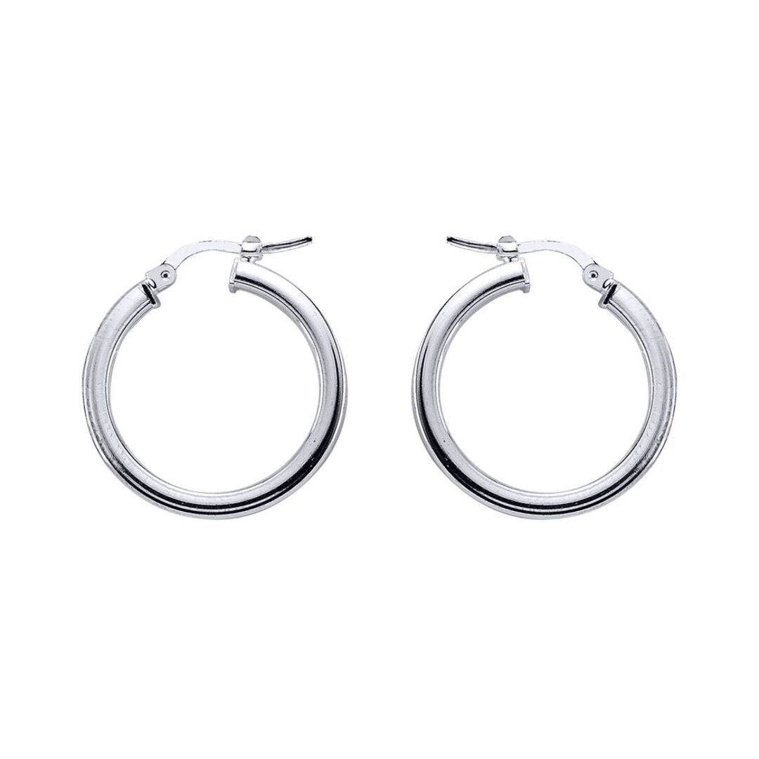 Silver  Square Tube Polished Hoop Earrings 24mm - ER4