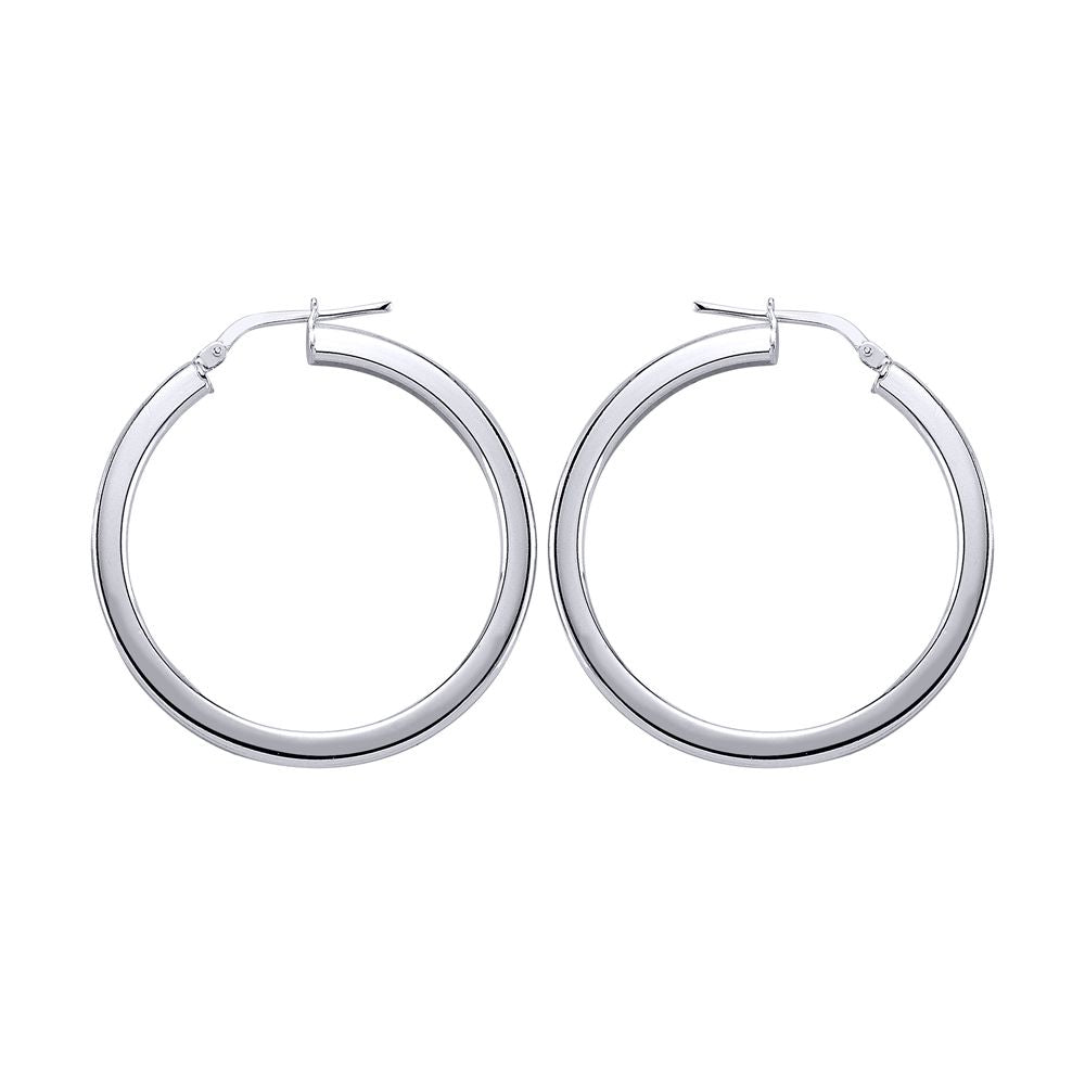 Silver  Round Tube Polished Hoop Earrings 35mm - ER5