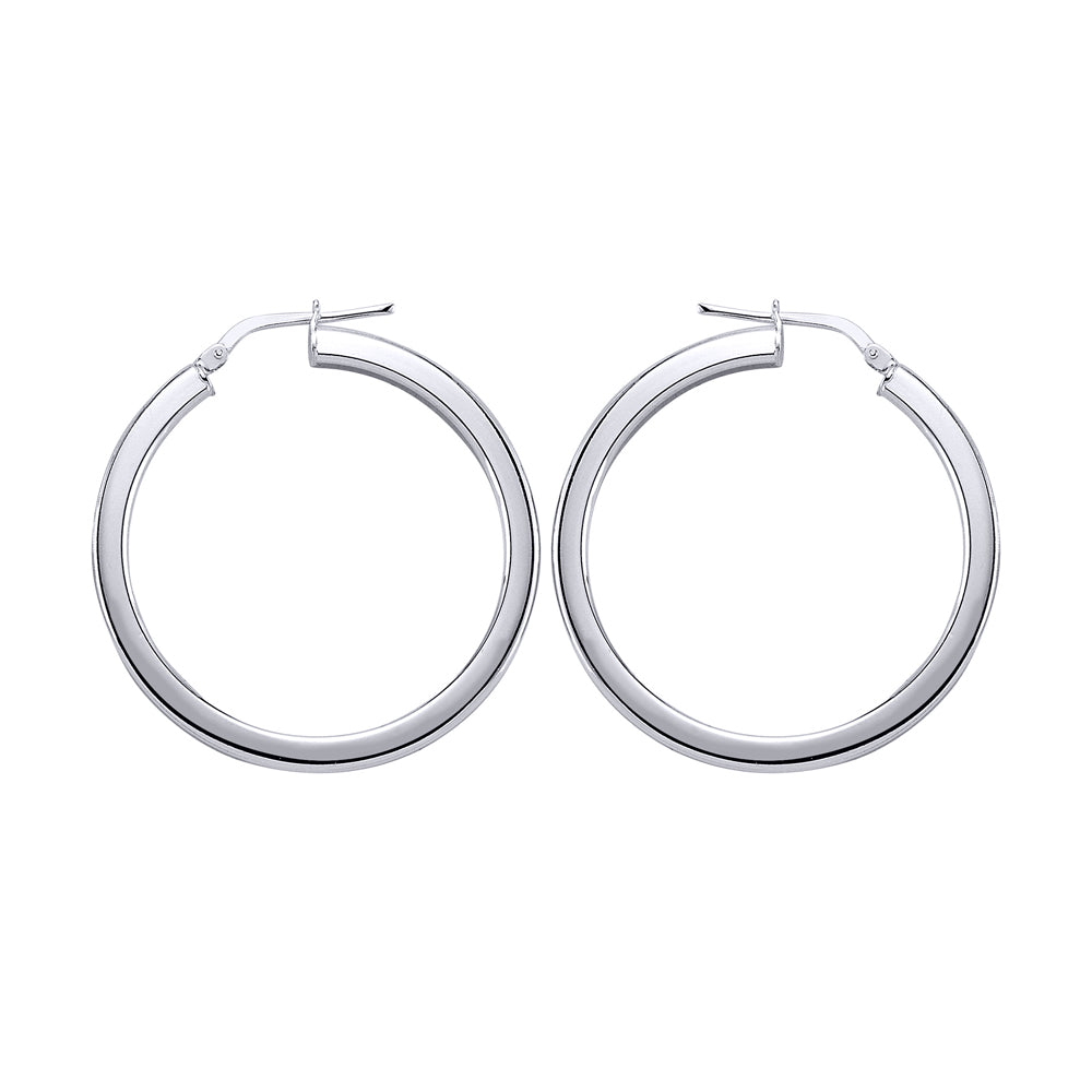 Silver  Round Tube Polished Hoop Earrings 35mm - ER5