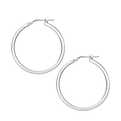 Silver  Square Tube Polished Hoop Earrings 35mm 2mm - ER52