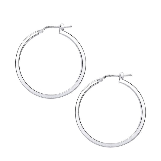 Silver  Square Tube Polished Hoop Earrings 35mm 2mm - ER52