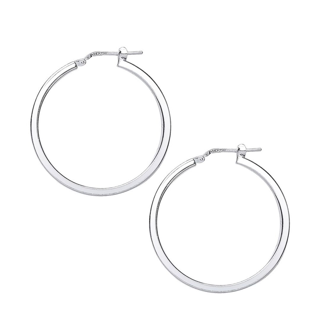 Silver  Square Tube Polished Hoop Earrings 35mm 2mm - ER52