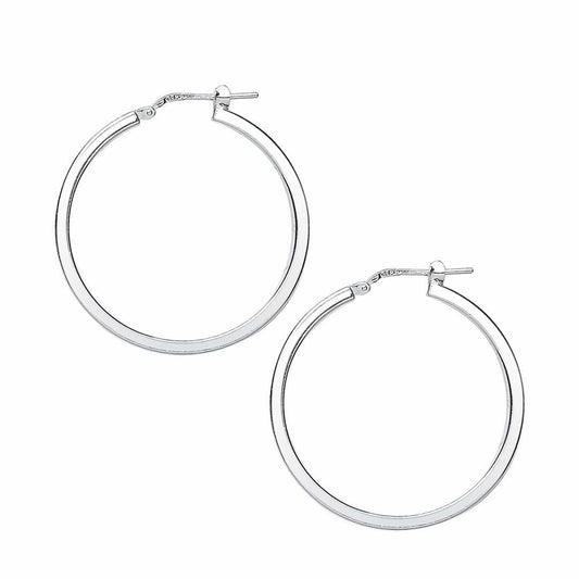 Silver  Square Tube Polished Hoop Earrings 35mm 2mm - ER52