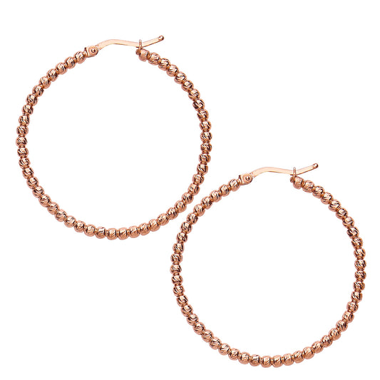 Rose Silver  Sparkling Bead Hoop Earrings 41mm 2mm - ER58R