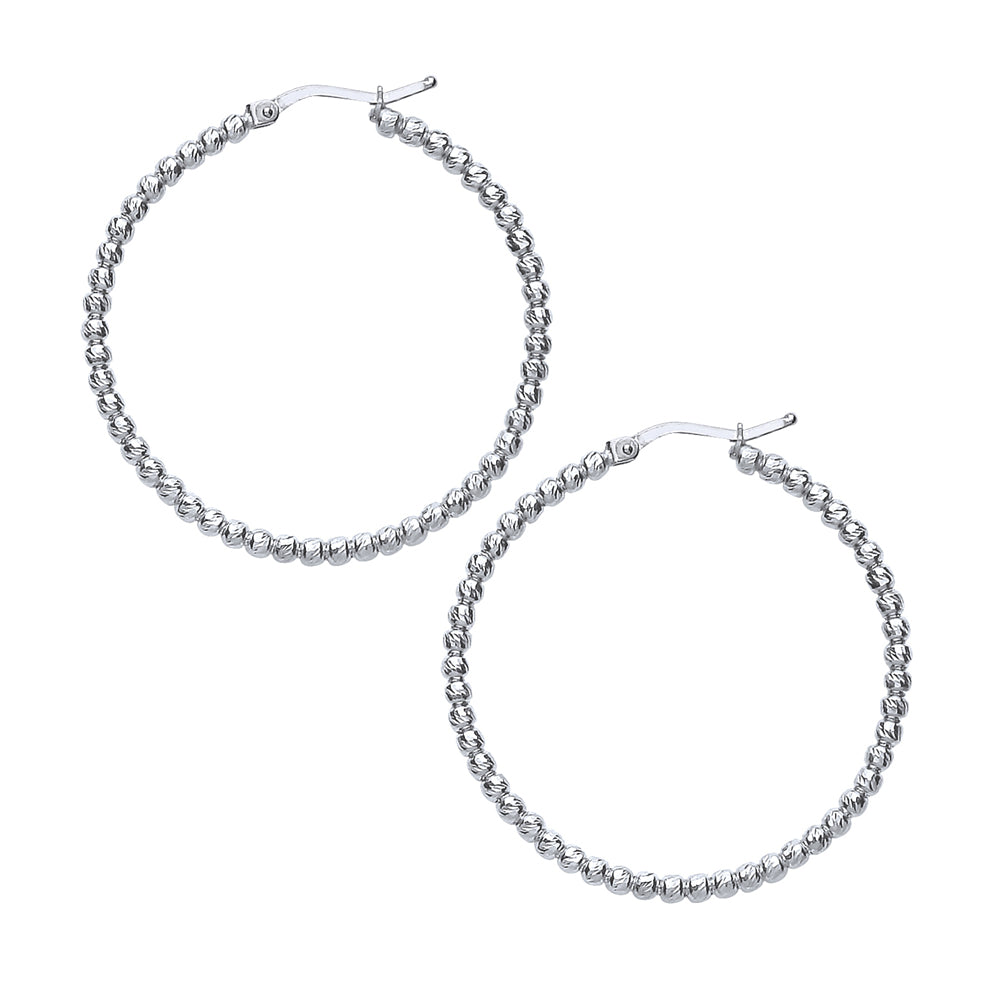 Silver  Sparkling Bead Hoop Earrings 41mm 2mm - ER58