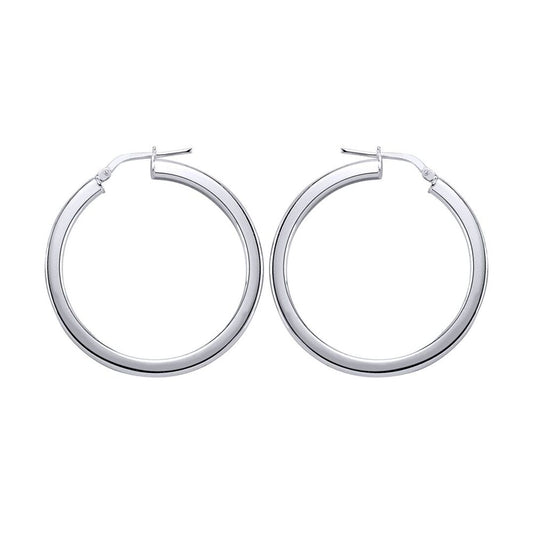 Silver Round Tube Polished Hoop Earrings 35mm - ER5