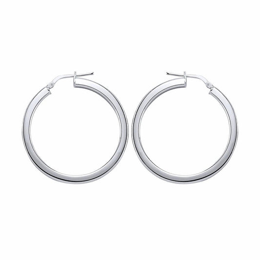Silver  Round Tube Polished Hoop Earrings 35mm - ER5