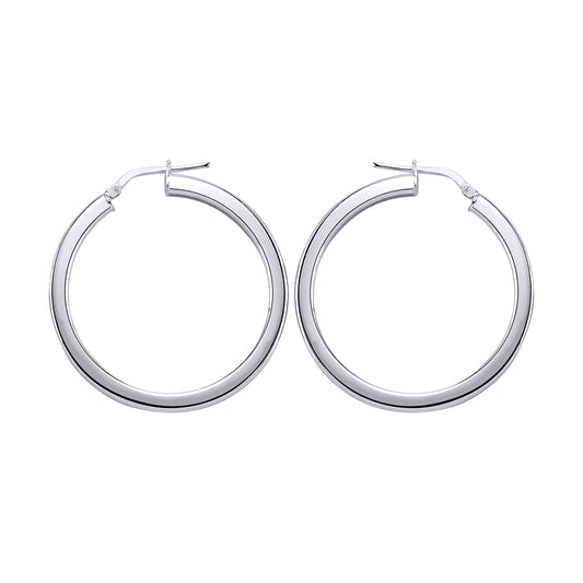 Silver  Round Tube Polished Hoop Earrings 35mm - ER5