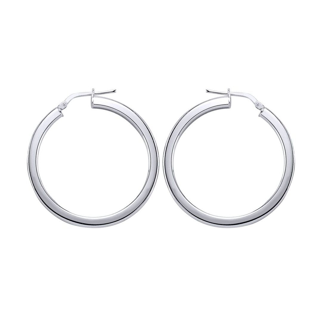 Silver  Round Tube Polished Hoop Earrings 35mm - ER5