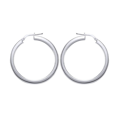 Silver  Round Tube Polished Hoop Earrings 35mm - ER5