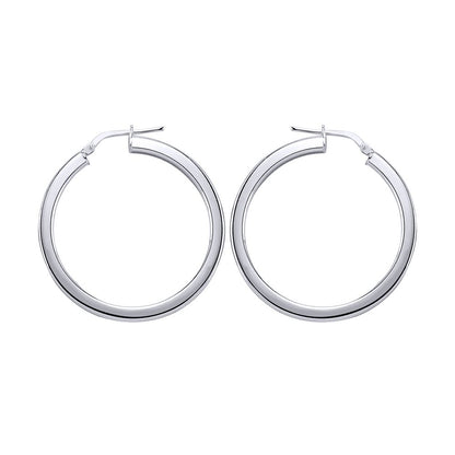 Silver  Round Tube Polished Hoop Earrings 35mm - ER5