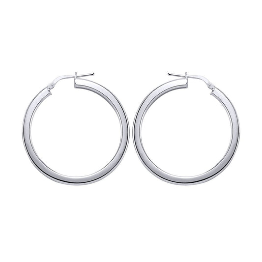 Silver  Round Tube Polished Hoop Earrings 35mm - ER5