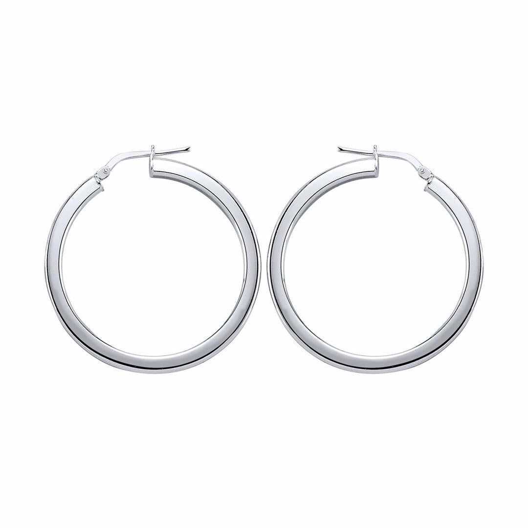 Silver  Round Tube Polished Hoop Earrings 35mm - ER5