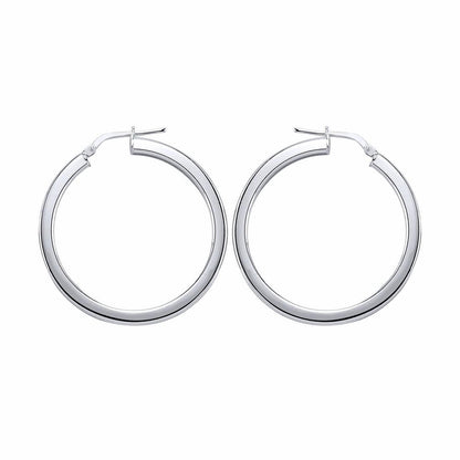 Silver  Round Tube Polished Hoop Earrings 35mm - ER5
