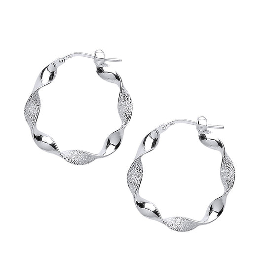 Silver  Frosted Candy Twist Hoop Earrings 23mm 4mm - ER60