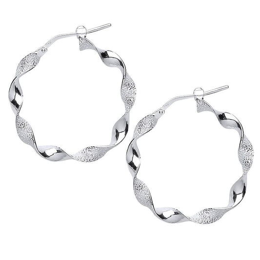 Silver Frosted Candy Twist Hoop Earrings 28mm 4mm - ER61