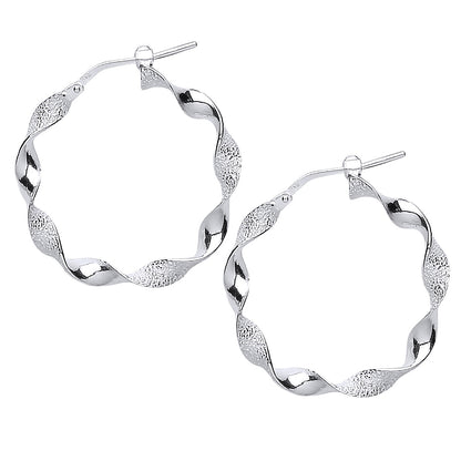 Silver  Frosted Candy Twist Hoop Earrings 28mm 4mm - ER61