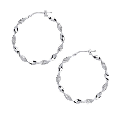 Silver  Frosted Candy Twist Hoop Earrings 35mm 3mm - ER62