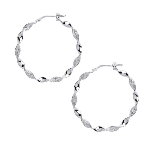Silver  Frosted Candy Twist Hoop Earrings 35mm 3mm - ER62