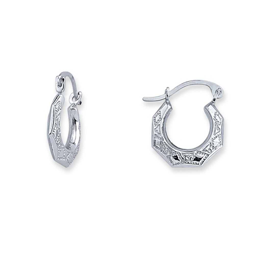 Silver  Diamond Pattern Creole Earrings - ER64
