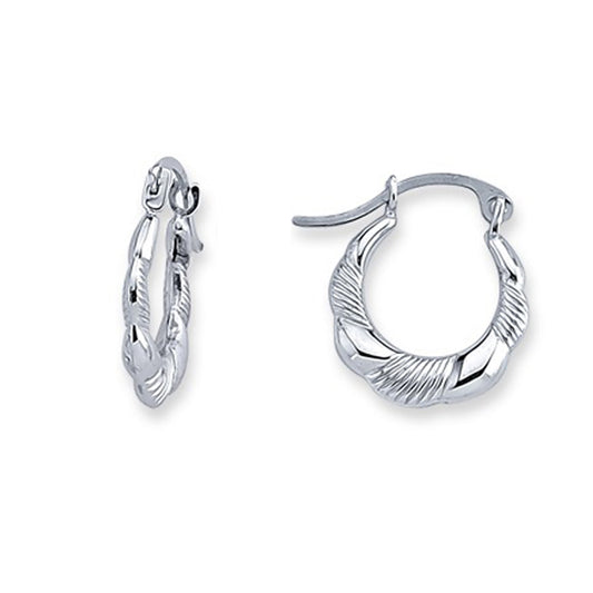 Silver  Ribbed Wavy Creole Creole Hoop Earrings 13mm - ER65