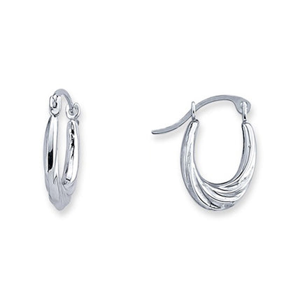 Silver  Wavy Oval Creole Earrings - ER68