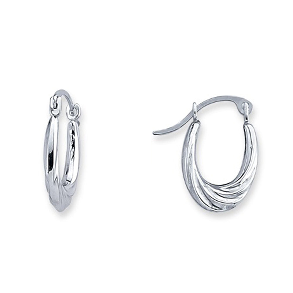 Silver  Wavy Oval Creole Earrings - ER68