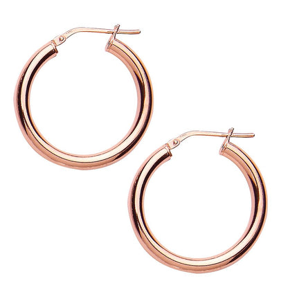 Rose Silver  Round Tube Polished Hoop Earrings 27mm 3mm - ER6ROSE