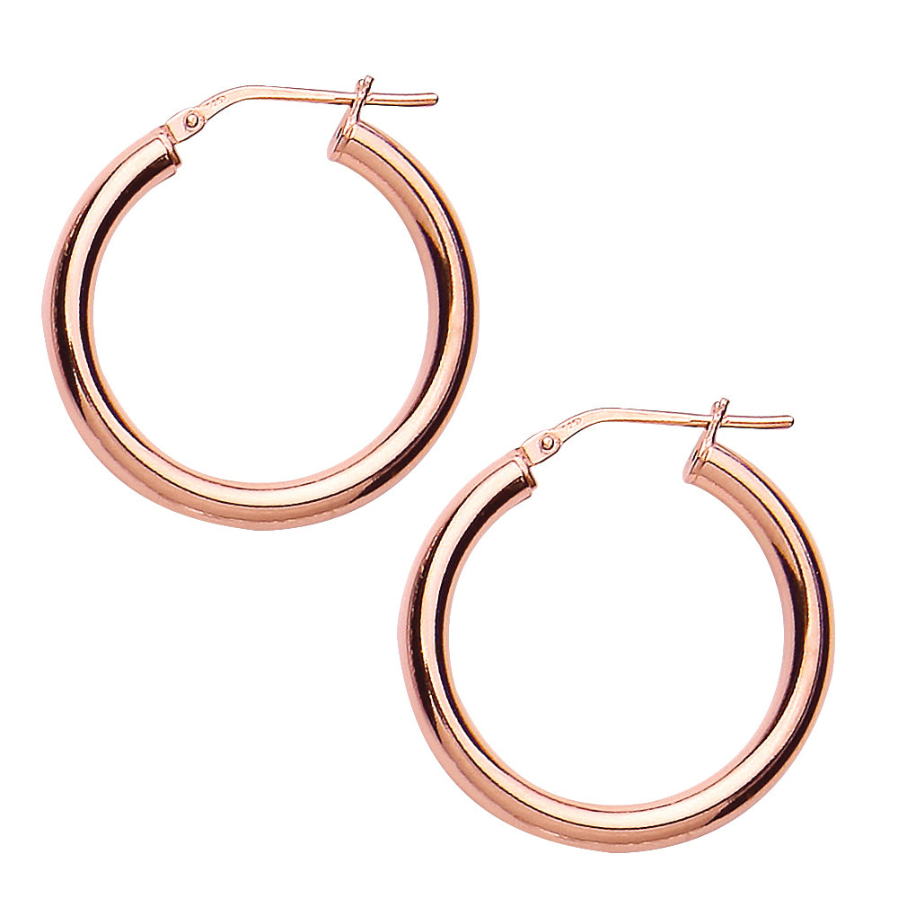 Rose Silver  Round Tube Polished Hoop Earrings 27mm 3mm - ER6ROSE