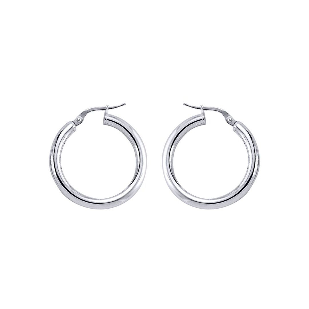 Silver  Round Tube Polished Hoop Earrings 3mm 25mm - ER6