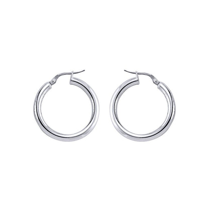 Silver  Round Tube Polished Hoop Earrings 3mm 25mm - ER6