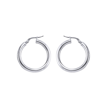 Silver  Round Tube Polished Hoop Earrings 3mm 25mm - ER6