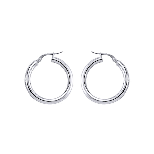 Silver  Round Tube Polished Hoop Earrings 3mm 25mm - ER6