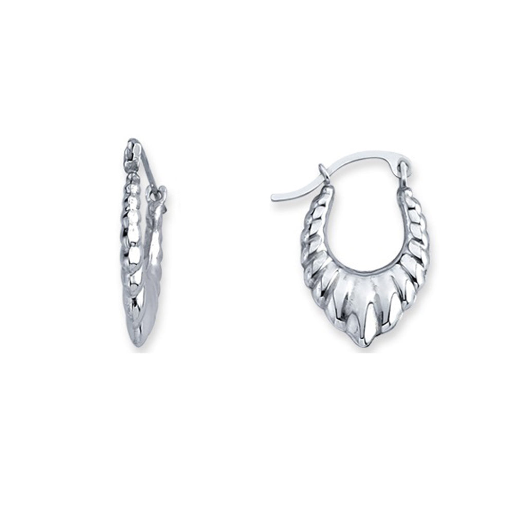 Silver  Ribbed Cocoon Creole Earrings - ER70