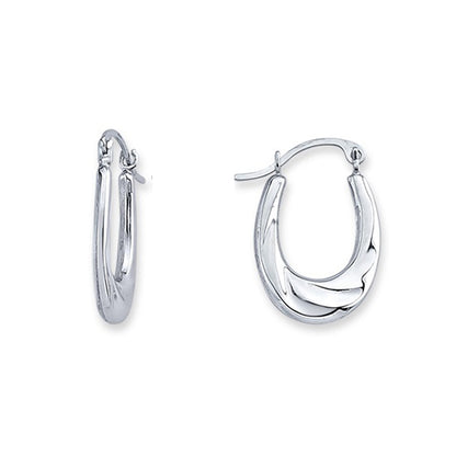 Silver  Wavy Oval Creole Earrings - ER73