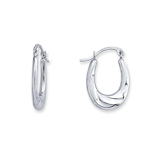 Silver  Wavy Oval Creole Earrings - ER73
