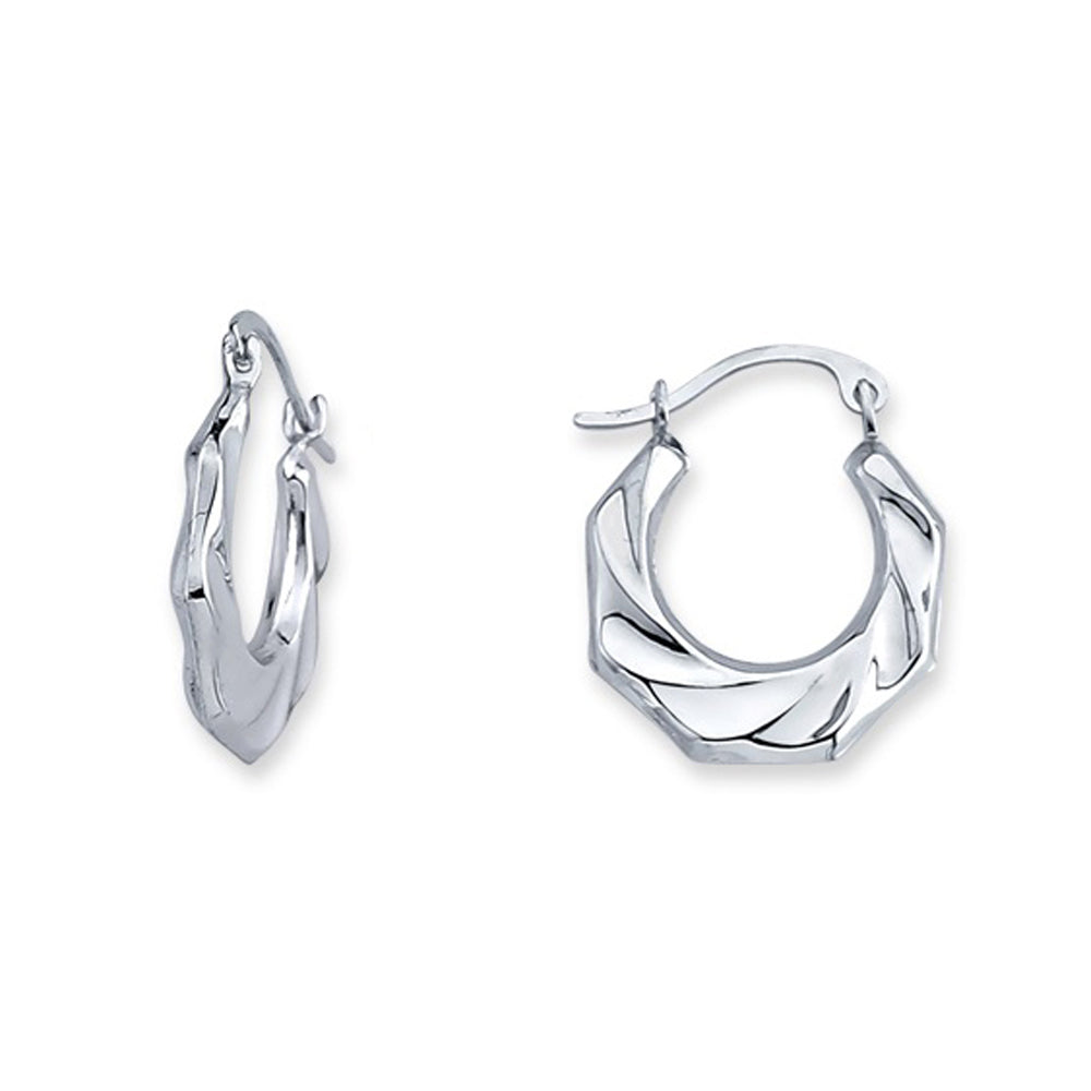 Silver  Wavy Octagon Creole Earrings - ER75