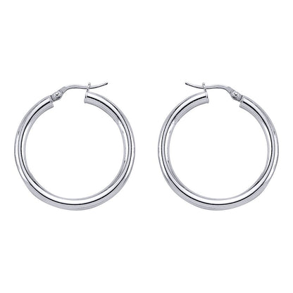 Silver  Round Tube Polished Hoop Earrings 30mm - ER7