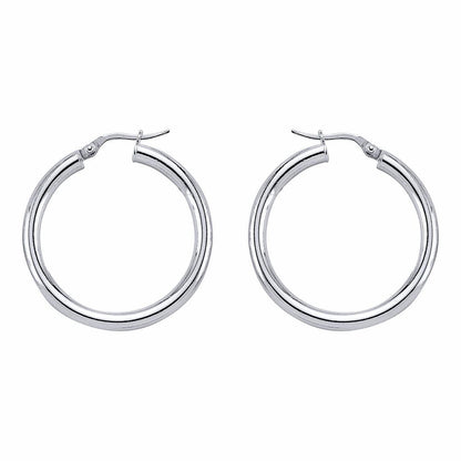 Silver  Round Tube Polished Hoop Earrings 30mm - ER7