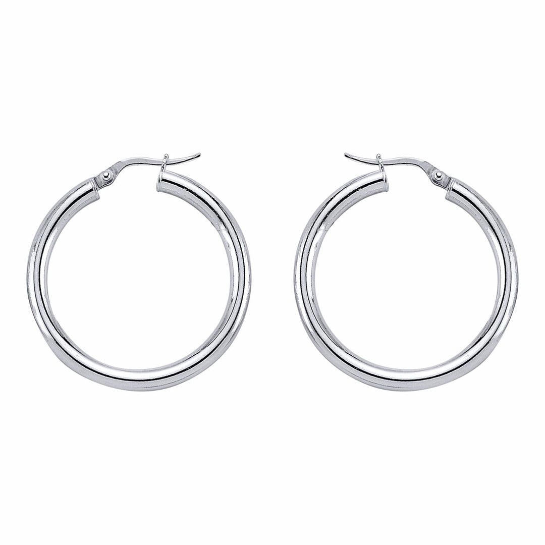 Silver  Round Tube Polished Hoop Earrings 30mm - ER7