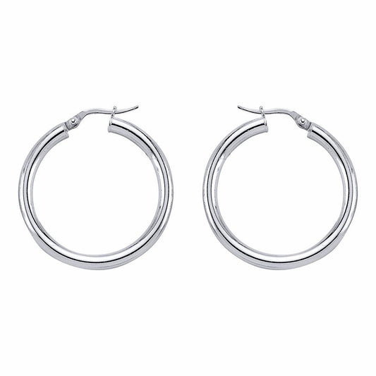 Silver  Round Tube Polished Hoop Earrings 30mm - ER7