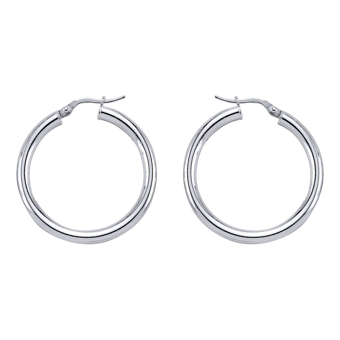 Silver  Round Tube Polished Hoop Earrings 30mm - ER7